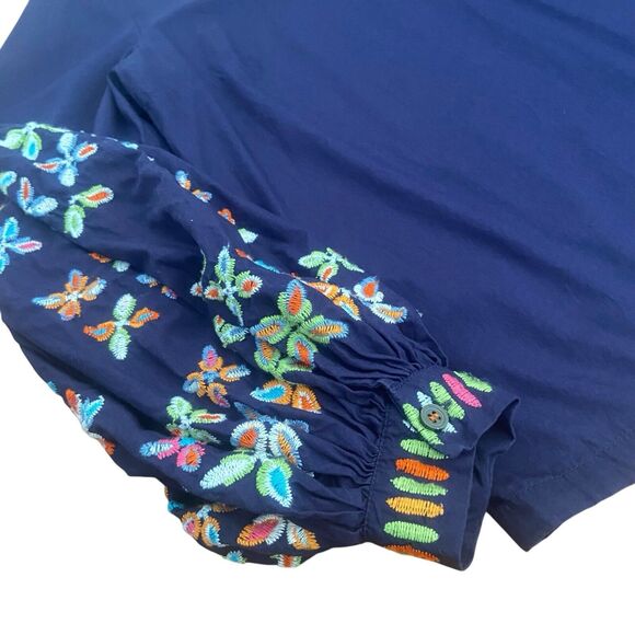 Maeve Sonja Anthropologie Top Blouse Size 4 Blue Embroidery Puffed Sleeves - Picture 6 of 10